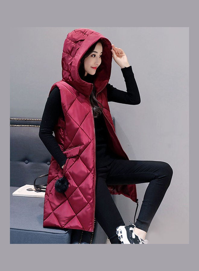 Autumn Winter Sleeveless Vest Waistcoat  Hooded Jacket Red - Image 3