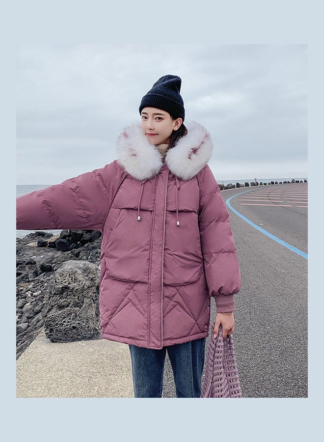 Fashion Wool Collar Down Hooded Jacket Grey - Image 1