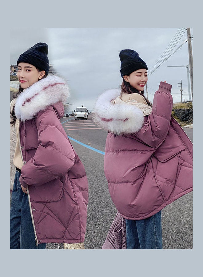 Fashion Wool Collar Down Hooded Jacket Grey - Image 3