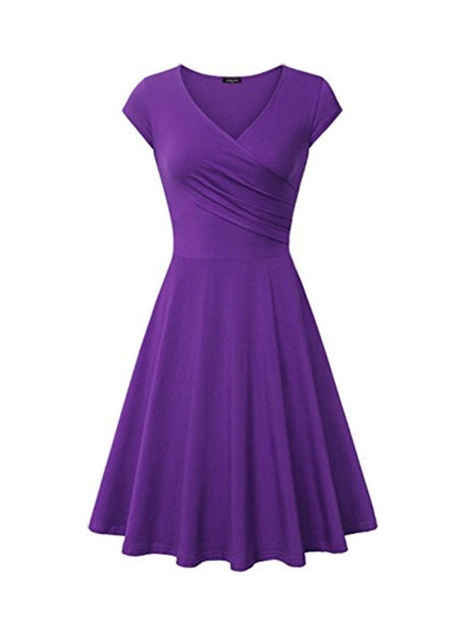 Missky A-line Shaped V-neck Elegant Slim Fit Dress Deep Purple  - Image 1