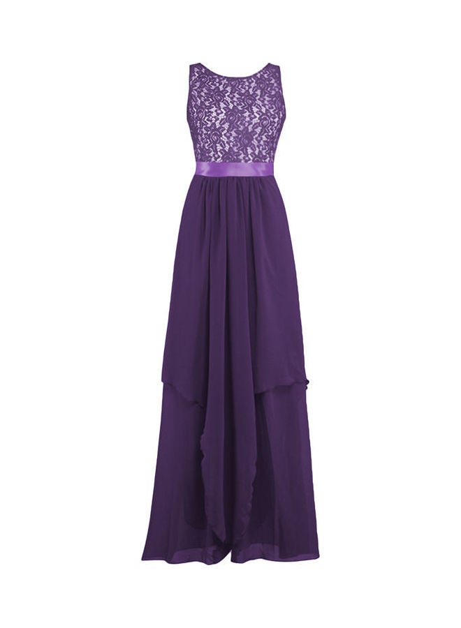 Glorysunshine Modest Sleeveless Lace Chiffon Maxi Gown Purple - Image 1