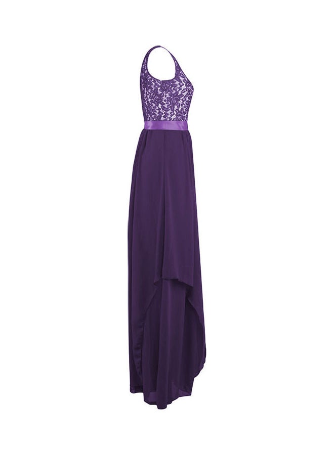 Glorysunshine Modest Sleeveless Lace Chiffon Maxi Gown Purple - Image 3