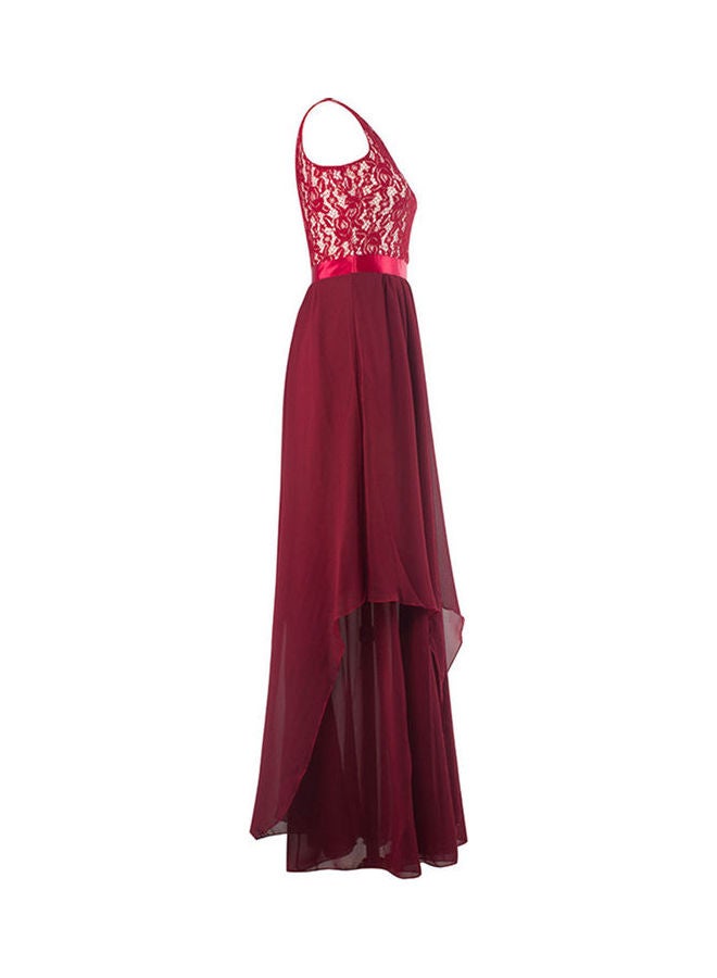 Glorysunshine Women Modest Sleeveless Lace Chiffon Maxi Party Gown Burgundy - Image 3
