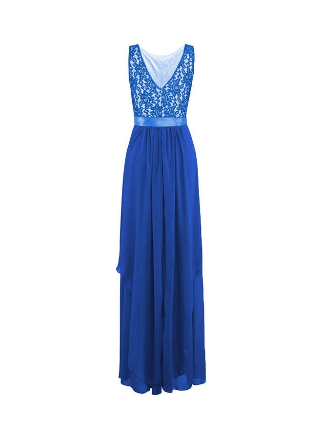Glorysunshine Modest Sleeveless Lace Chiffon Gown Blue - Image 3