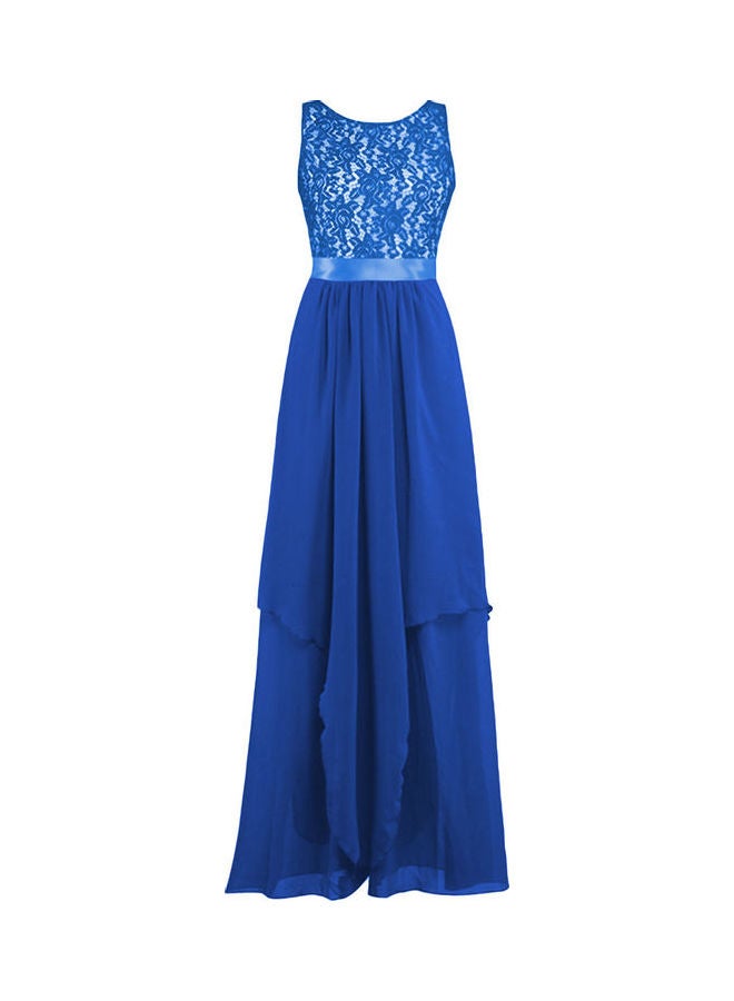 Glorysunshine Modest Sleeveless Lace Chiffon Gown Blue - Image 4