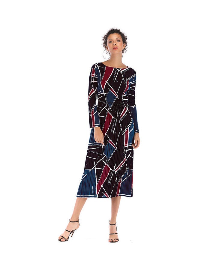 Pleated Dress with Geometry Pattern Multicolour - Image 1