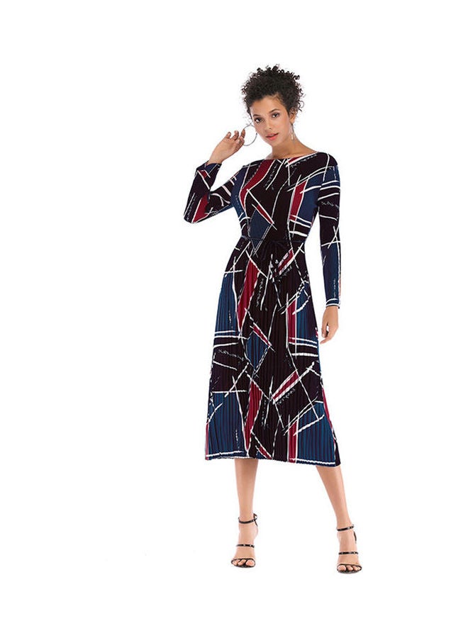 Pleated Dress with Geometry Pattern Multicolour - Image 2