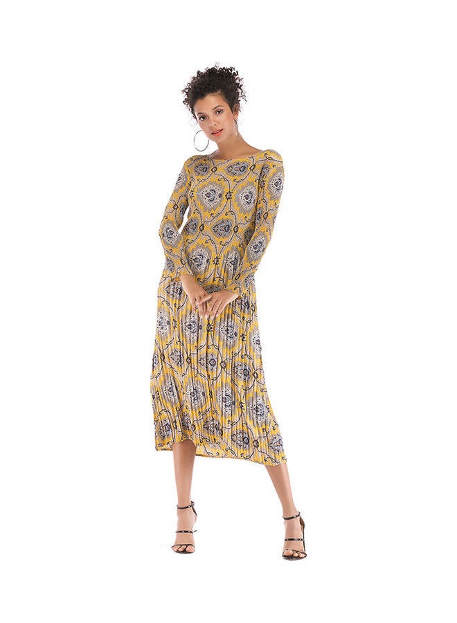 Pleated Dress with Geometry Pattern Multicolour
