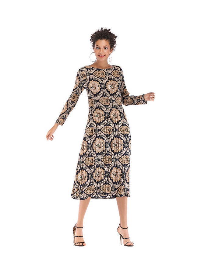 Pleated Dress with Geometry Pattern Multicolour