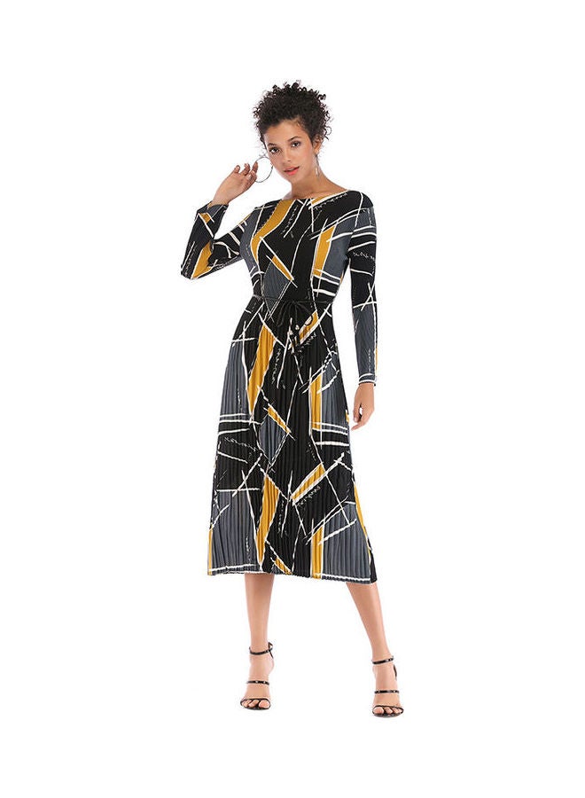 Pleated Dress with Geometry Pattern Multicolour - Image 1