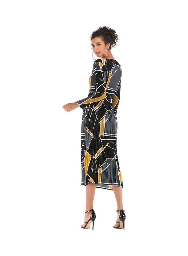 Pleated Dress with Geometry Pattern Multicolour - Image 2