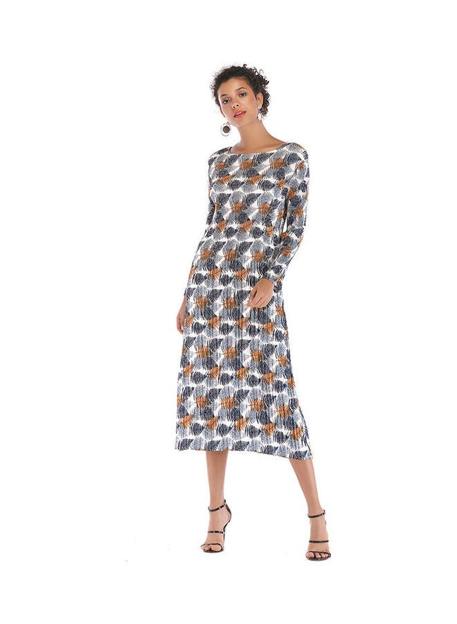Pleated Dress with Geometry Pattern Multicolour