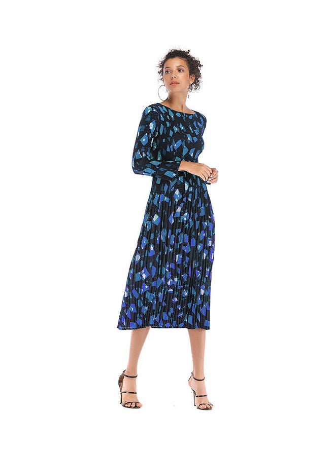 Pleated Dress with Geometry Pattern Multicolour