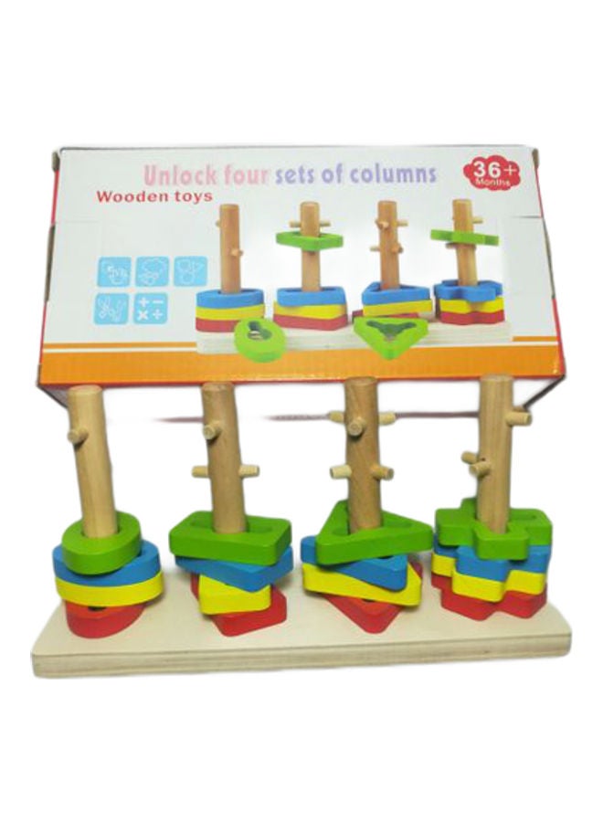 21-Piece Unlock Four Sets Of Columns Wooden Toy 