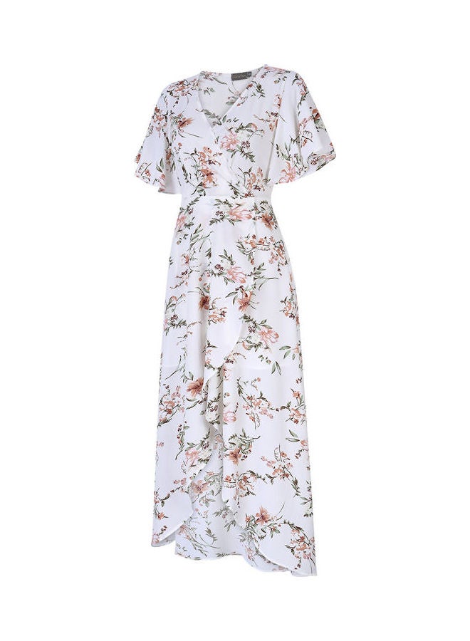 Chiffon Dress V-neck Maxi Floral Print White - Image 2