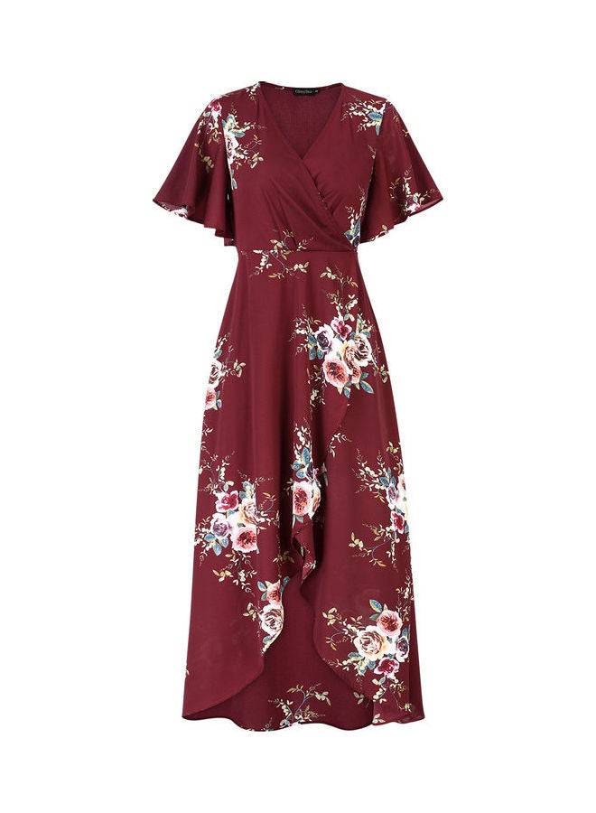 Floral Print Middle Waist Split Maxi Wine Red - Image 1