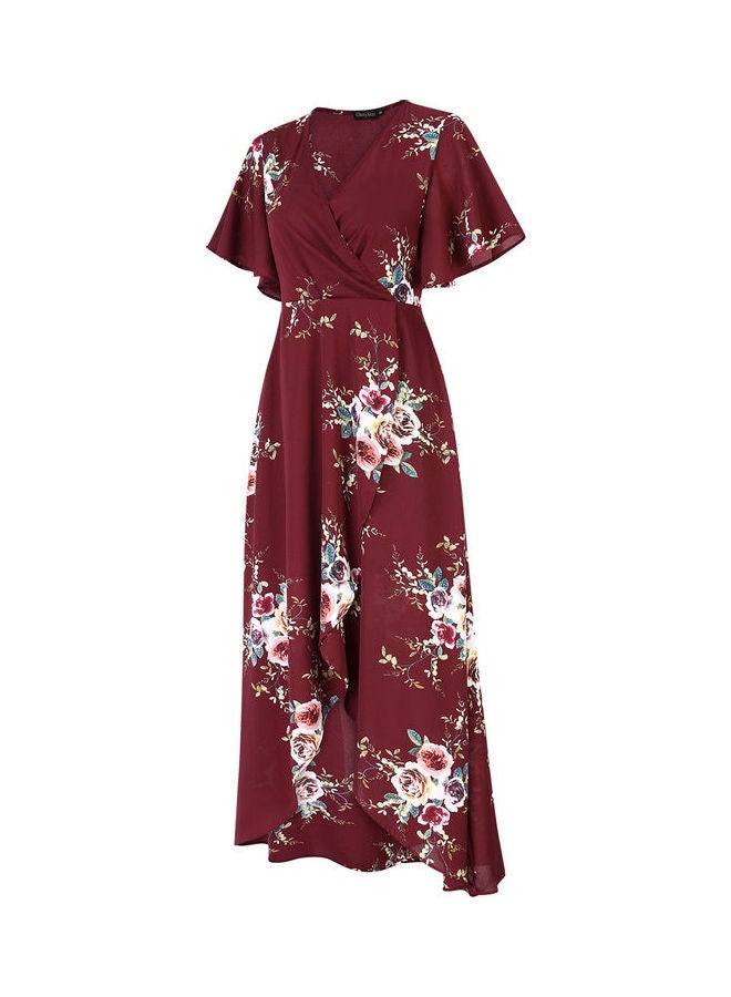 Floral Print Middle Waist Split Maxi Wine Red - Image 2