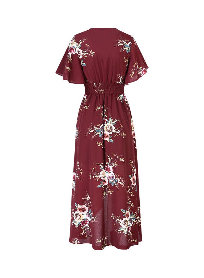Floral Print Middle Waist Split Maxi Wine Red - Image 3