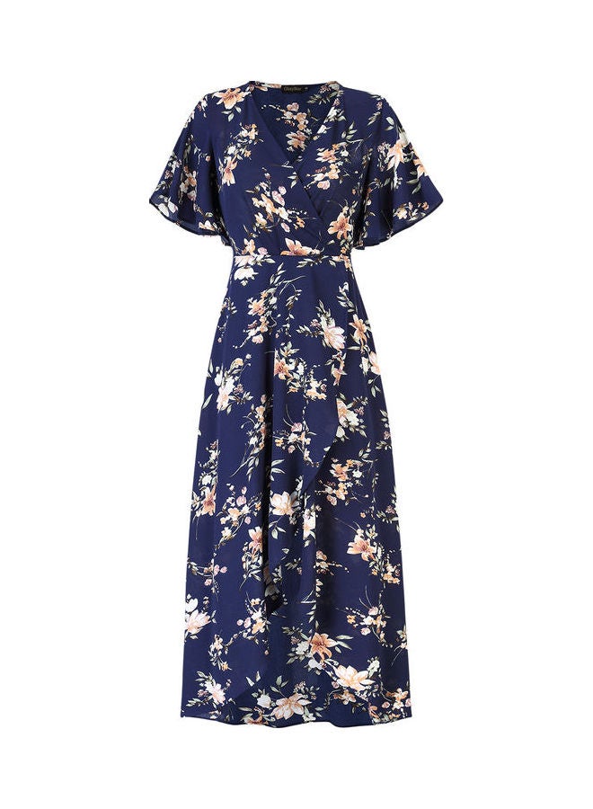 Floral Print Middle Waist Split Maxi Navy Blue - Image 1