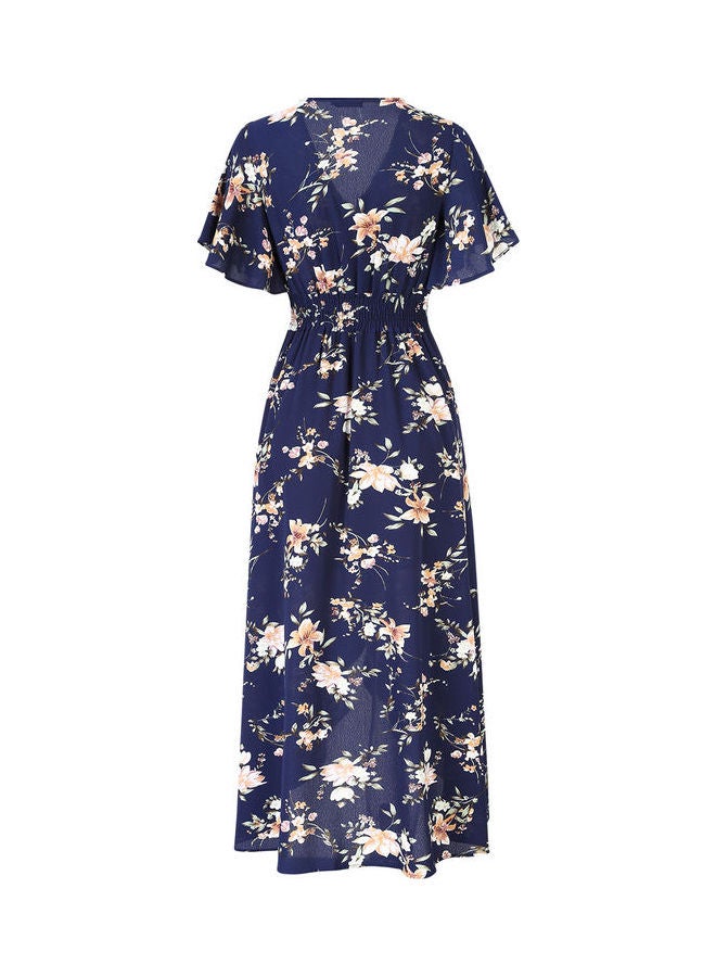 Floral Print Middle Waist Split Maxi Navy Blue - Image 2