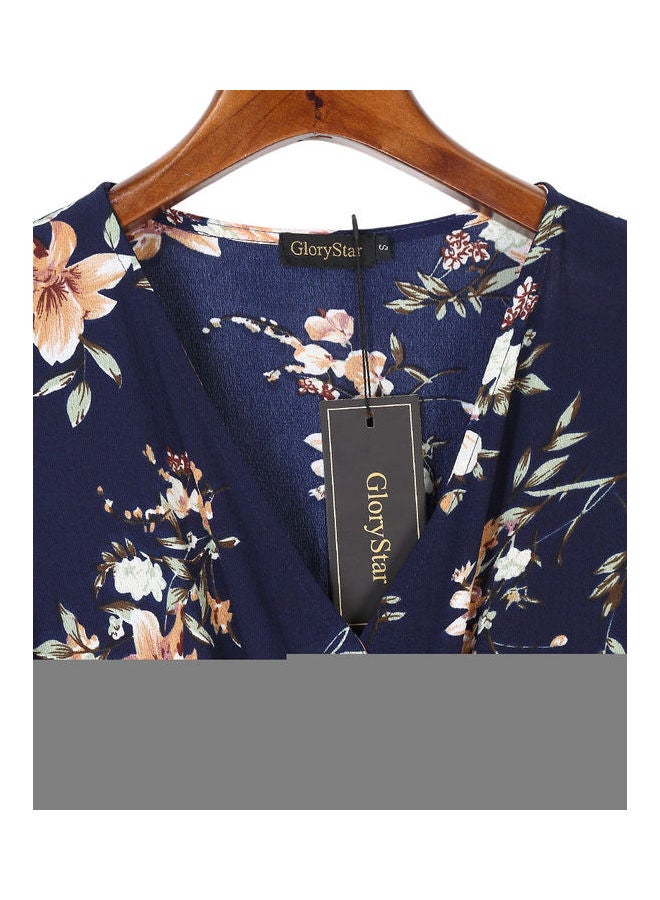 Floral Print Middle Waist Split Maxi Navy Blue - Image 3