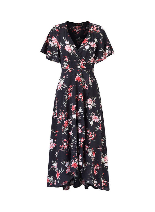 Floral Print Middle Waist Split Maxi Black - Image 1