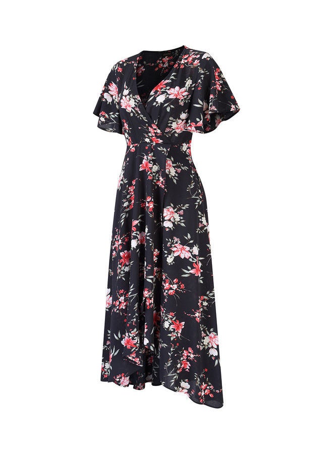 Floral Print Middle Waist Split Maxi Black - Image 2