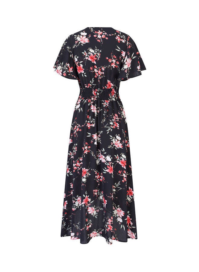 Floral Print Middle Waist Split Maxi Black - Image 3