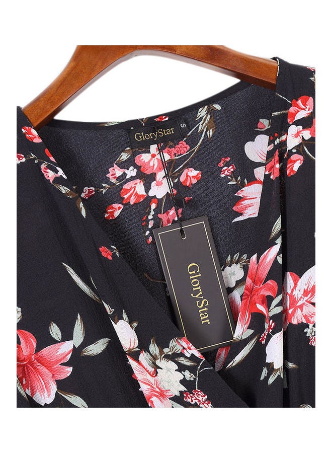Floral Print Middle Waist Split Maxi Black - Image 4