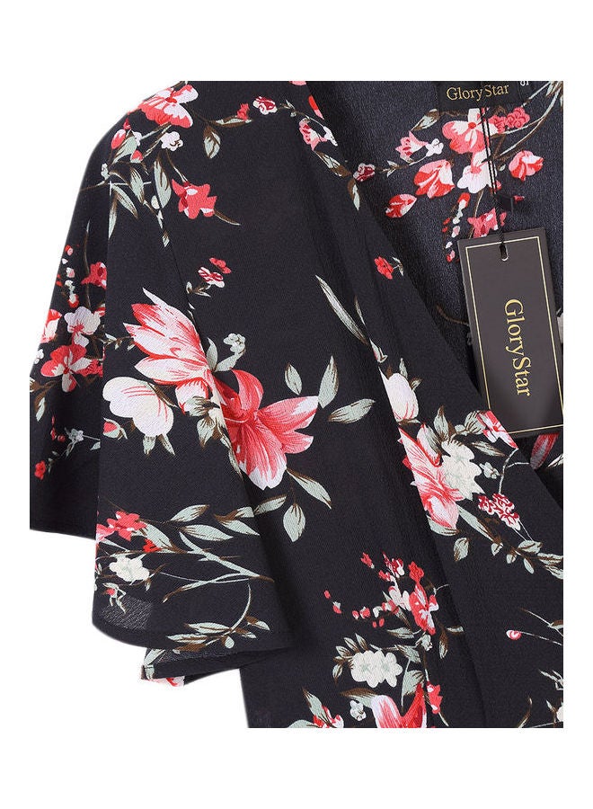 Floral Print Middle Waist Split Maxi Black - Image 5