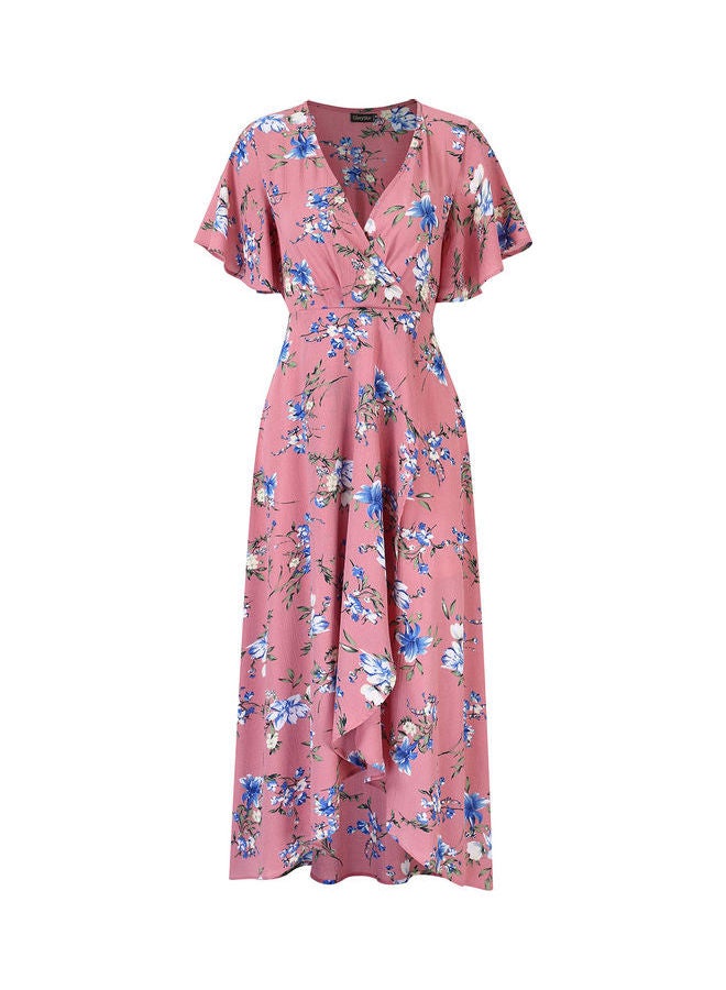 Floral Print Middle Waist Split Maxi Pink - Image 1