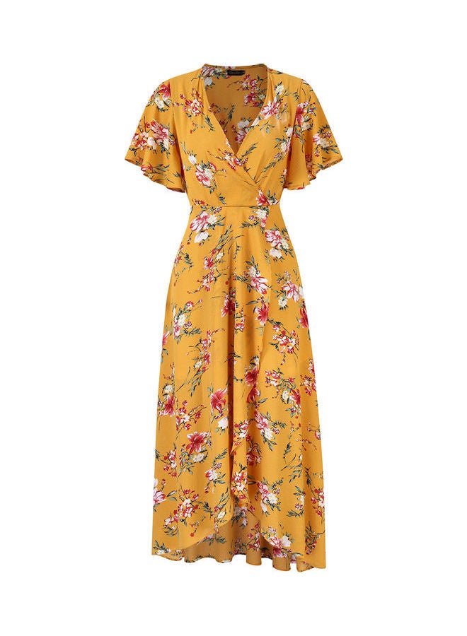 Floral Print Middle Waist Split Maxi Yellow - Image 1