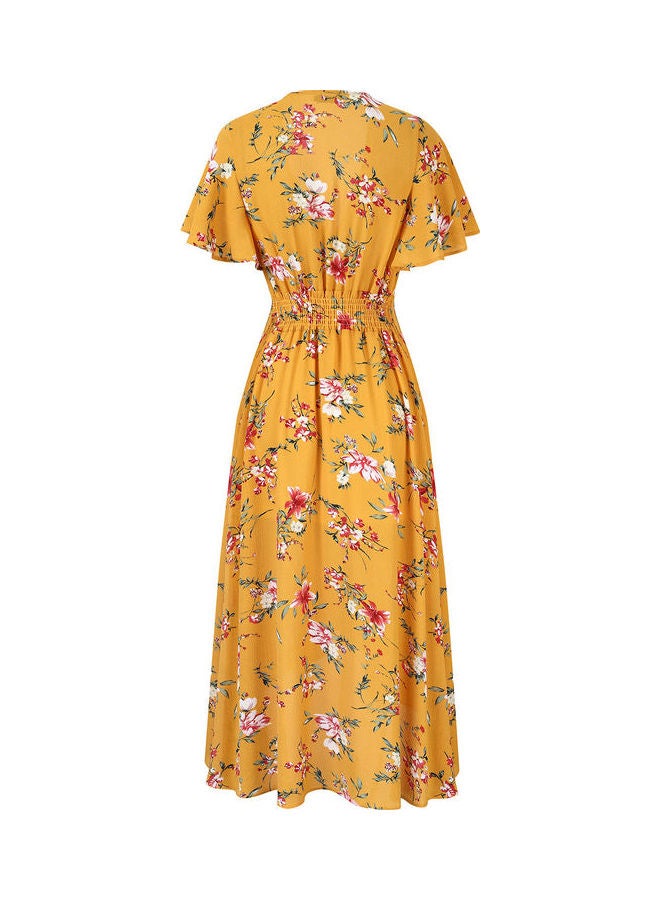 Floral Print Middle Waist Split Maxi Yellow - Image 3