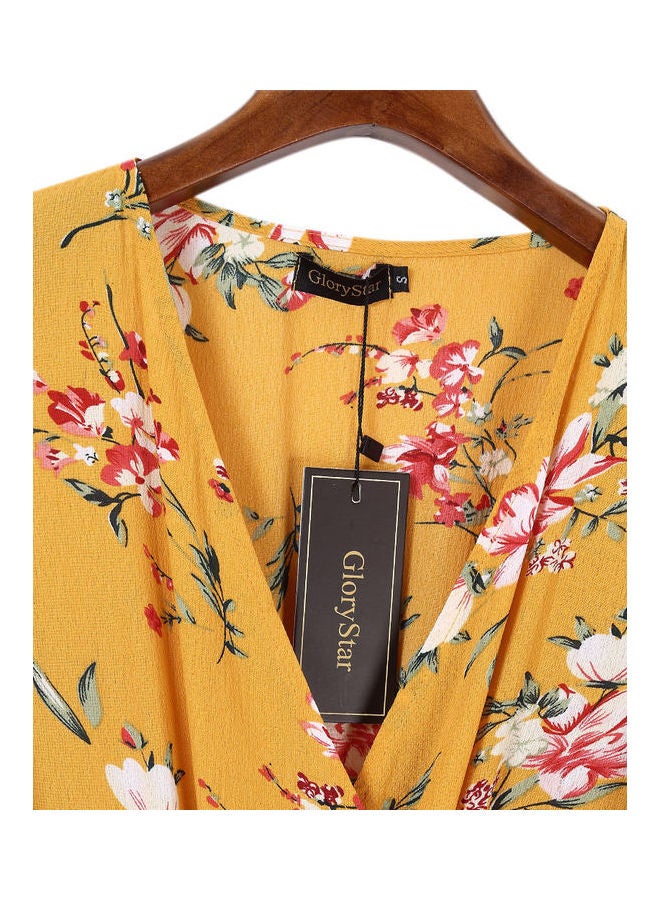 Floral Print Middle Waist Split Maxi Yellow - Image 4