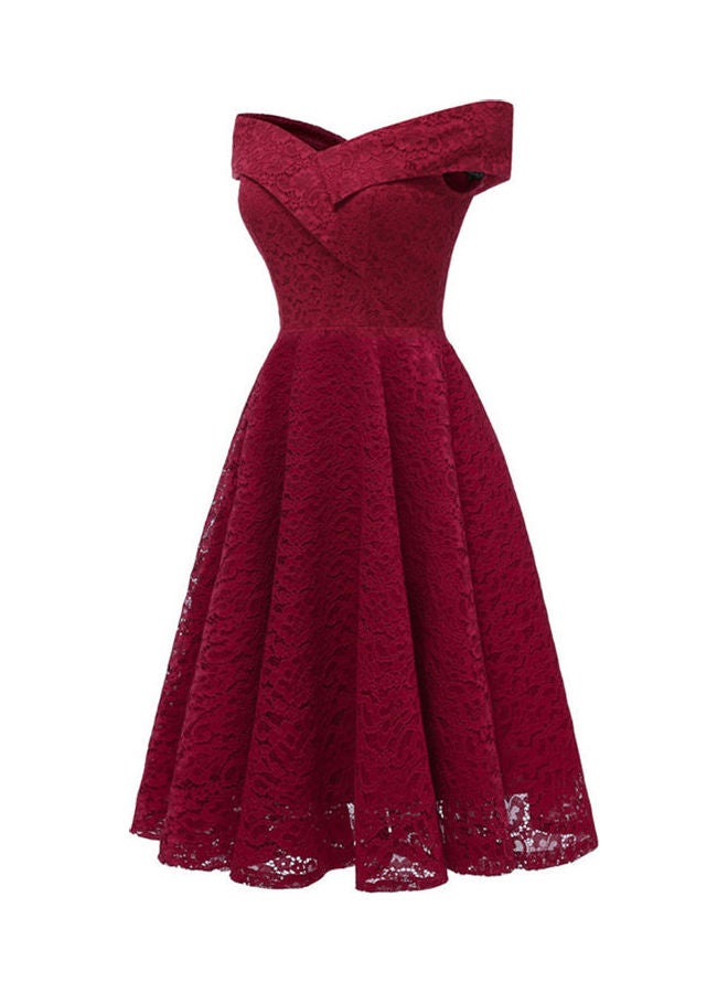Women Elegant Lace Dress Red