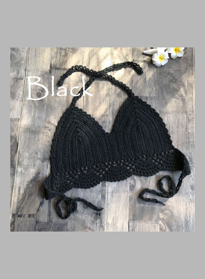 Women Delicate Knit Bikini Top Black  - Image 1