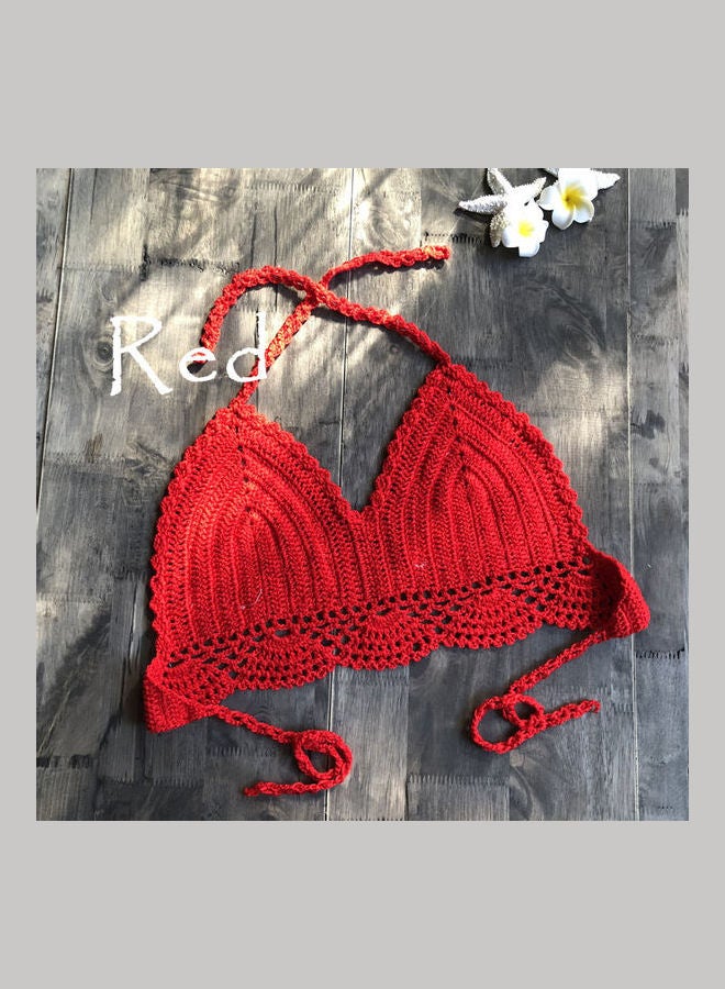 Women Delicate Knit Bikini Top Red