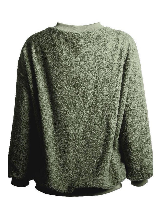 Autumn Warm Casual Thick Plush Top Army Green - Image 2