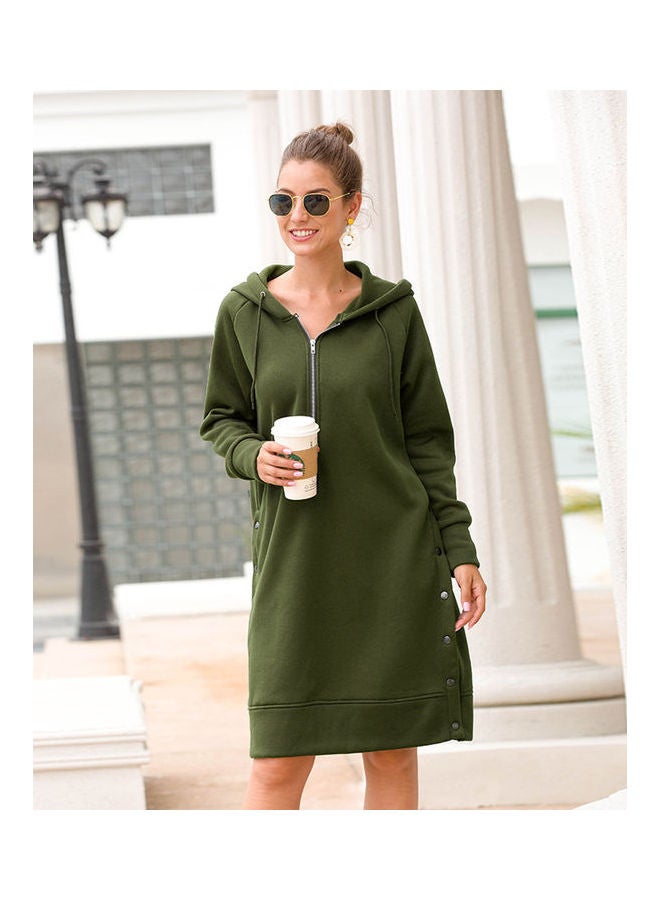 Split Solid Dress with Buttons Army Green  - Image 1