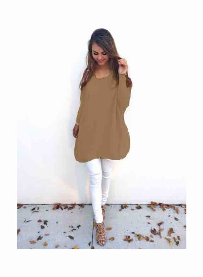 Solid Pattern Causal Knitted Sweater Brown