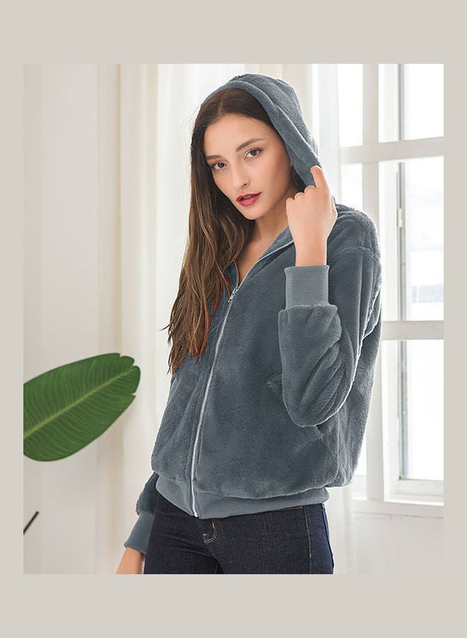 Imitation Faux Mink Jacket Dark Grey - Image 2