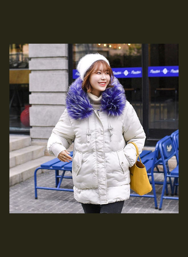 Winter Wool Collar Down Jacket White