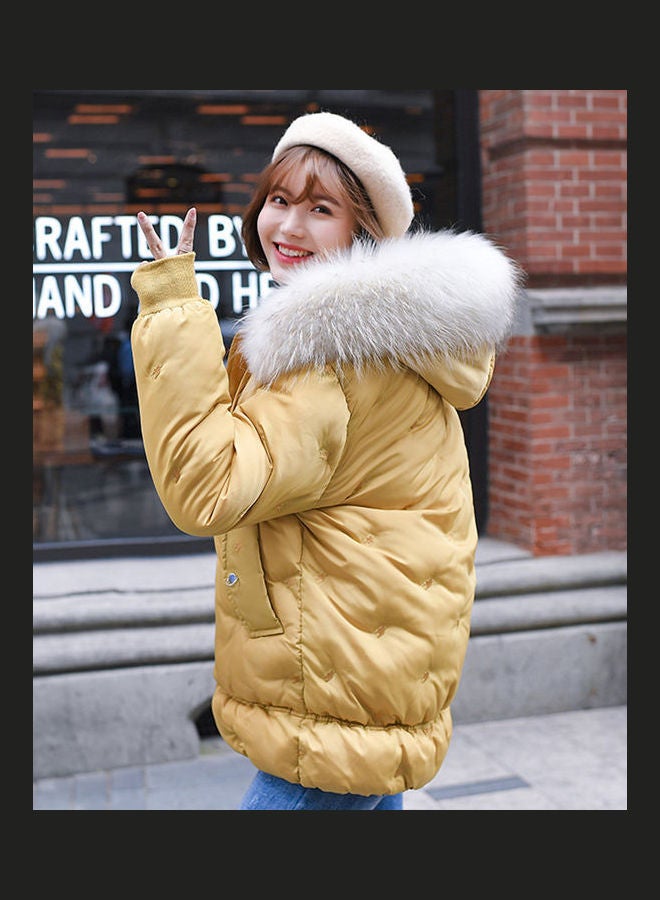 Winter Wool Collar Down Jacket Yellow - Image 1