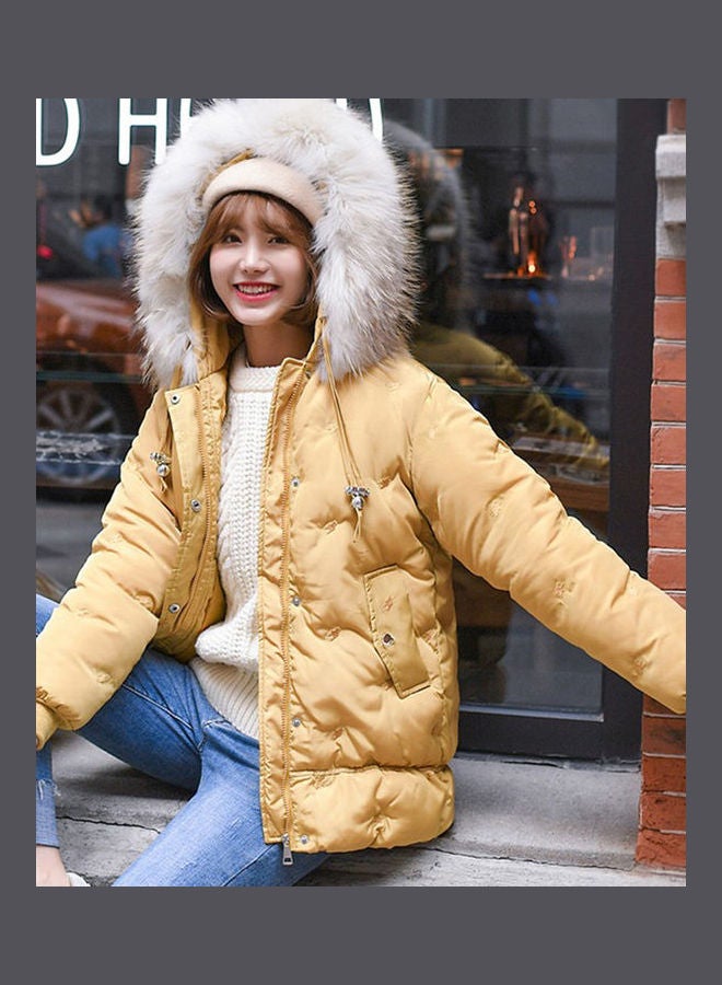 Winter Wool Collar Down Jacket Yellow - Image 2
