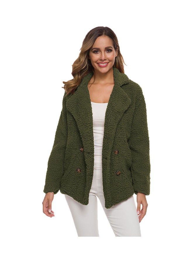 Generic - Double-Breasted Loose Lamb Fur Coat Green - Image 1