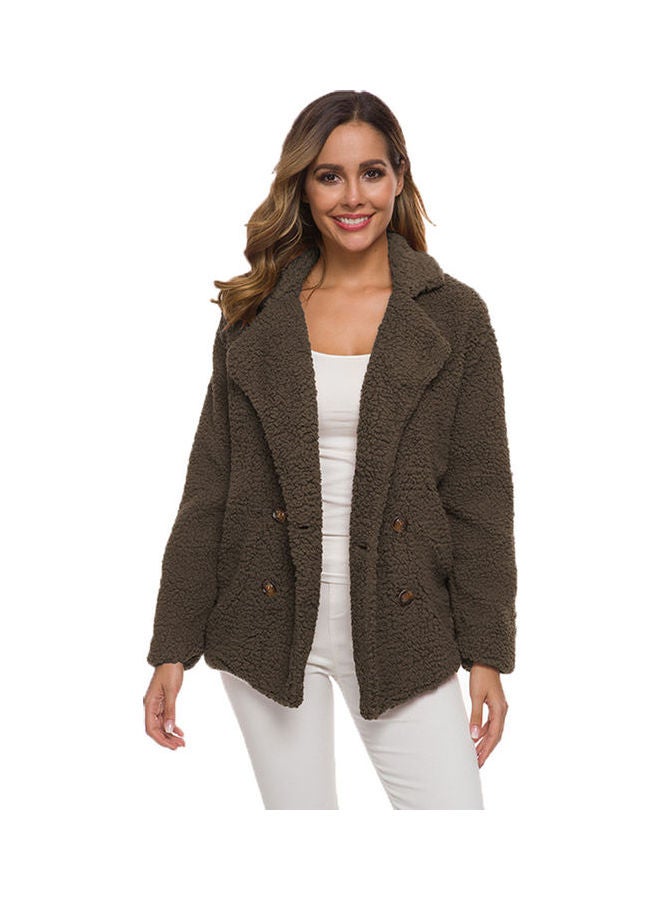 Generic - Double-Breasted Loose Lamb Fur Coat Brown - Image 1