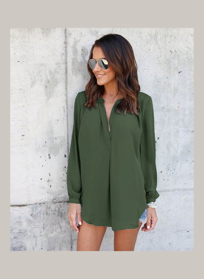 Turn-down Collar Pullover Shirt Army Green