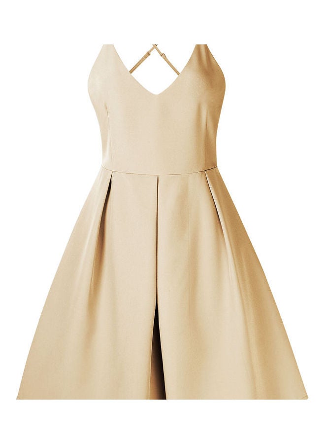 Glorysunshine Women Deep Spaghetti Strap Dress Beige - Image 1