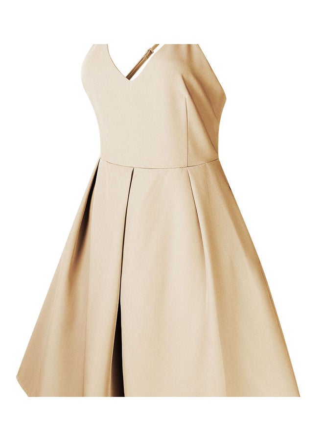 Glorysunshine Women Deep Spaghetti Strap Dress Beige - Image 2