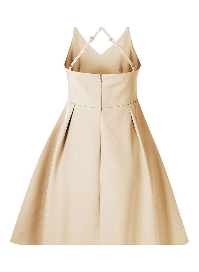 Glorysunshine Women Deep Spaghetti Strap Dress Beige - Image 3